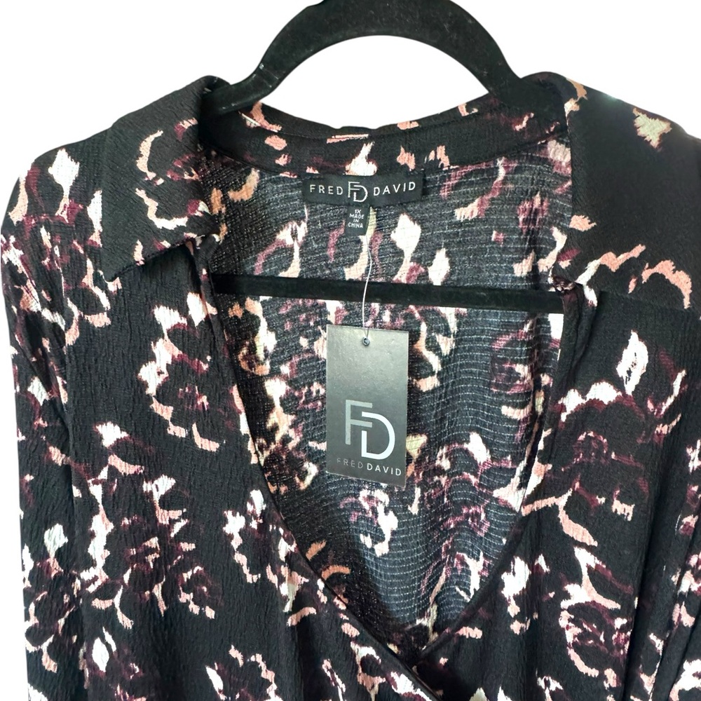 NWT Fred David Wrap Black and Cream Long Sleeve Dress size 1X - Picture 3 of 6